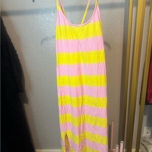 J. Crew Pink and Yellow Striped Midi Dress